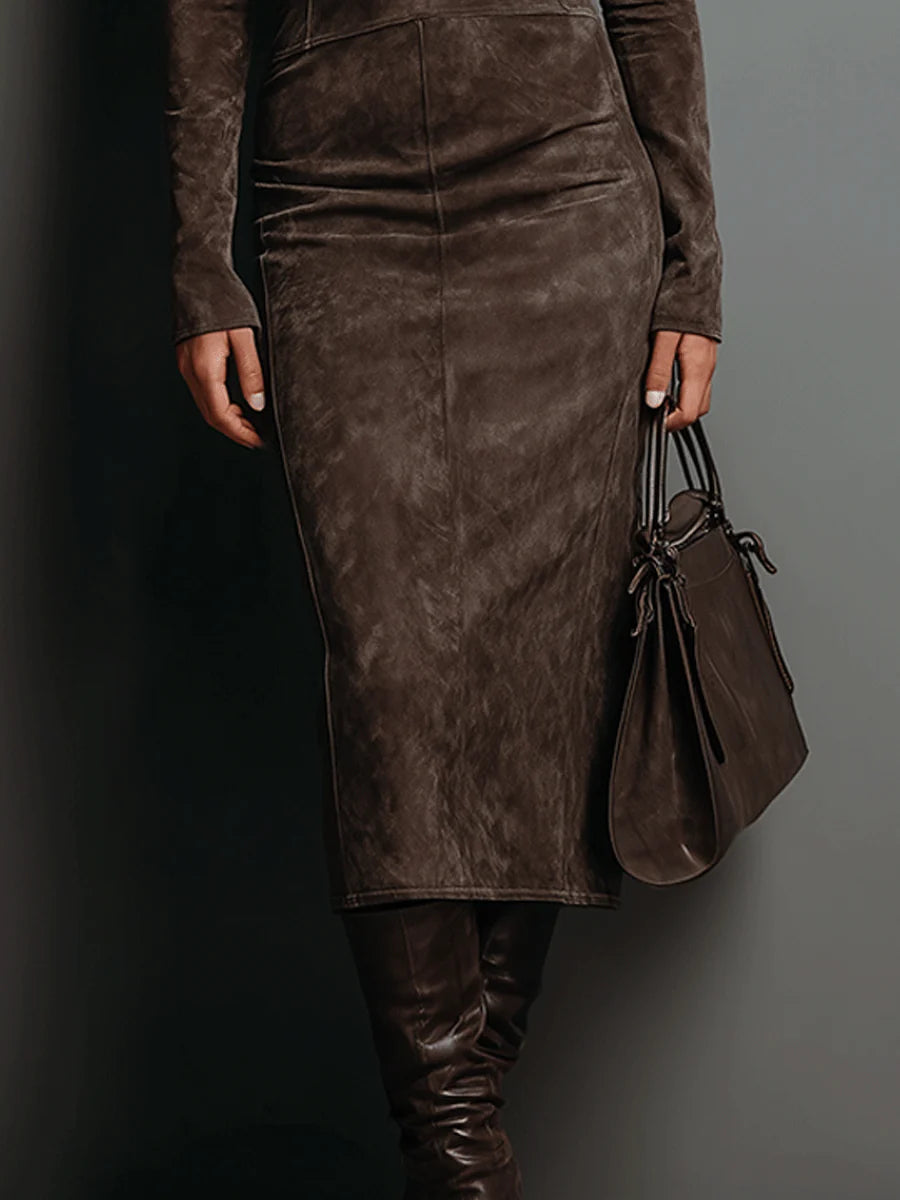 Aimee - Long Brown Midi Dress