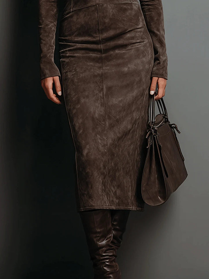 Aimee - Long Brown Midi Dress