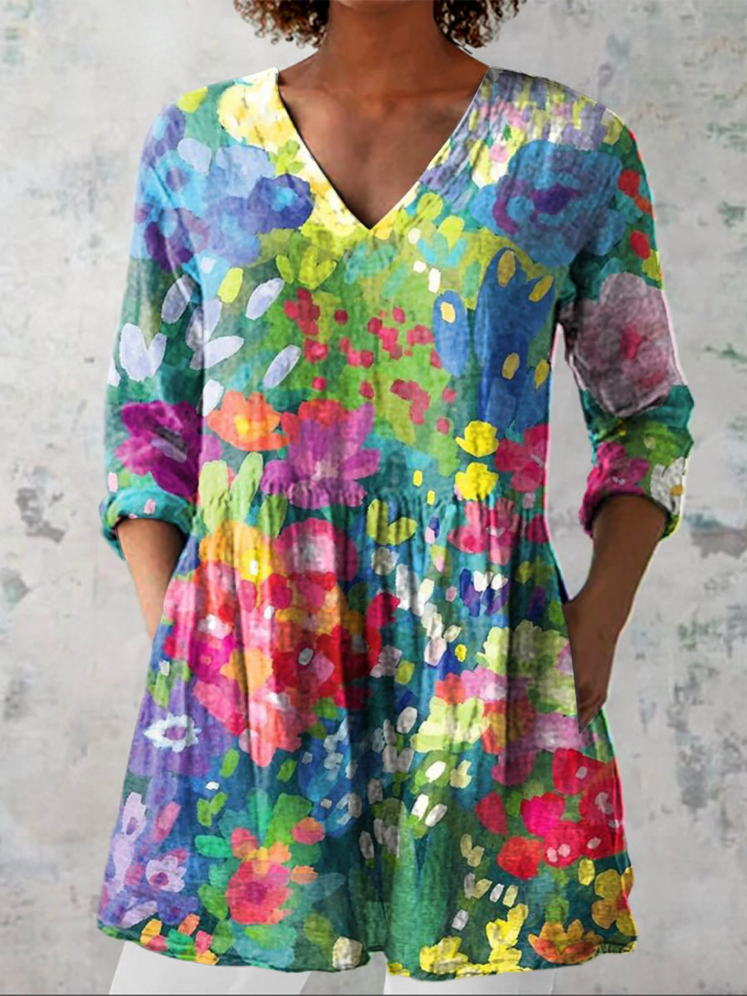 Thomasina | Long Blouse with V-Neck