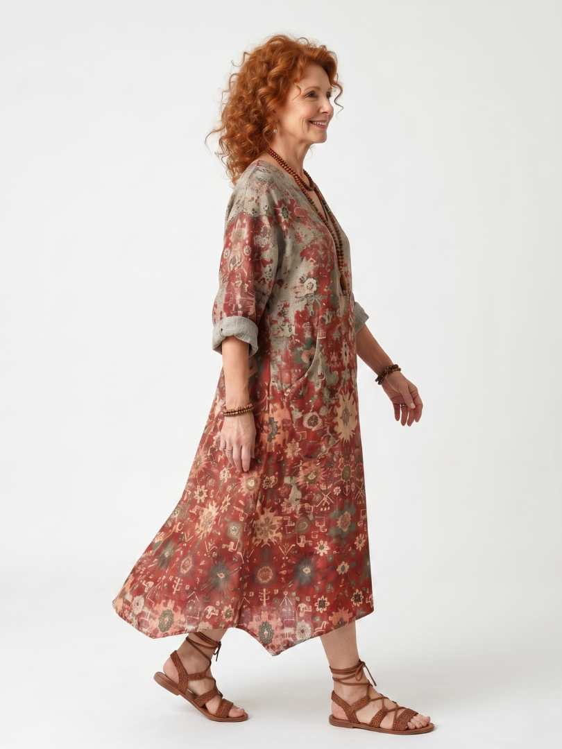Juliet | Mixed Pattern Relaxed Pocket Midi Dress