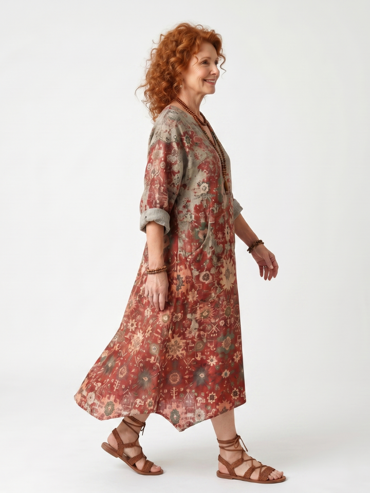 Juliet | Mixed Pattern Relaxed Pocket Midi Dress