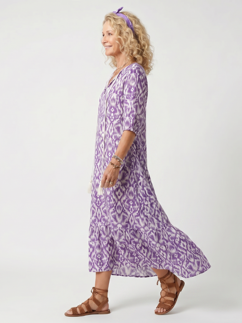 Constance | Printed Tassel Tie Midi Dress