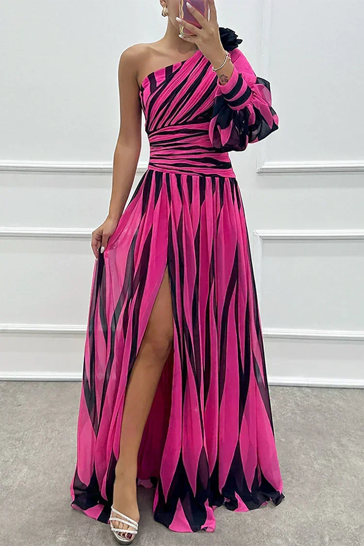 Harrow & Lane™ | Elegant Striped Maxi Dress with One Shoulder