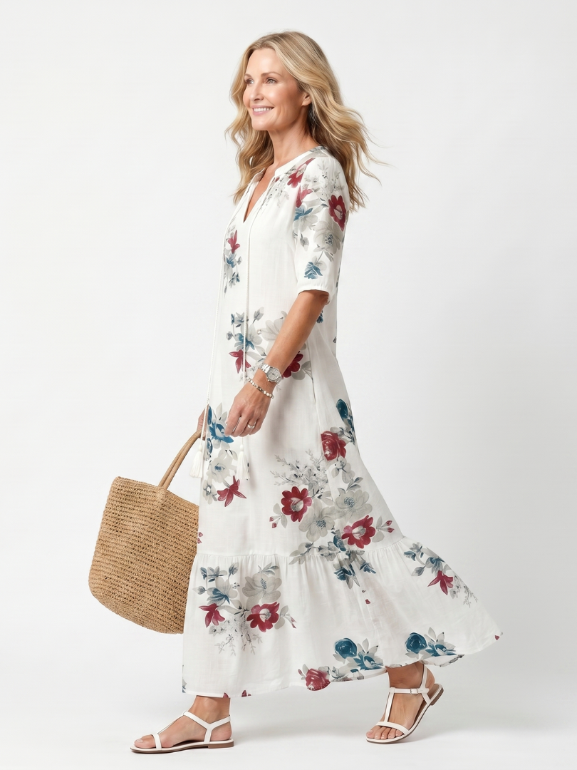Annabel | Scattered Floral Tassel Tie Midi Dress