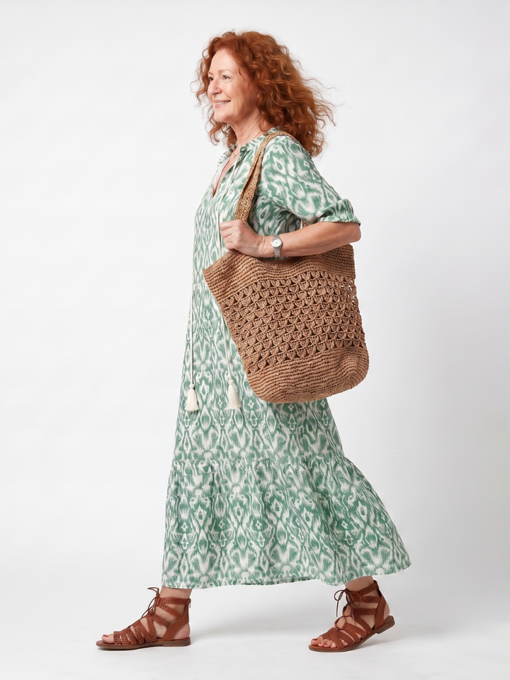 Nadine | Pattern V Neck Tassel Midi Dress