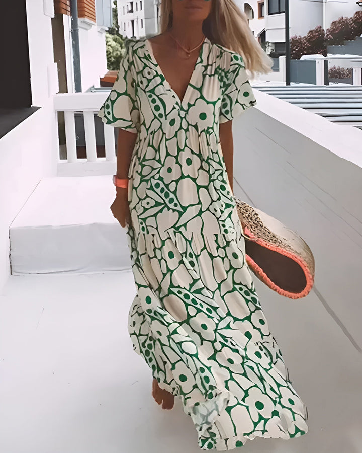 PHILIPPA | Long Summer Dress with Flowing Cut and Elegant Graphic Pattern
