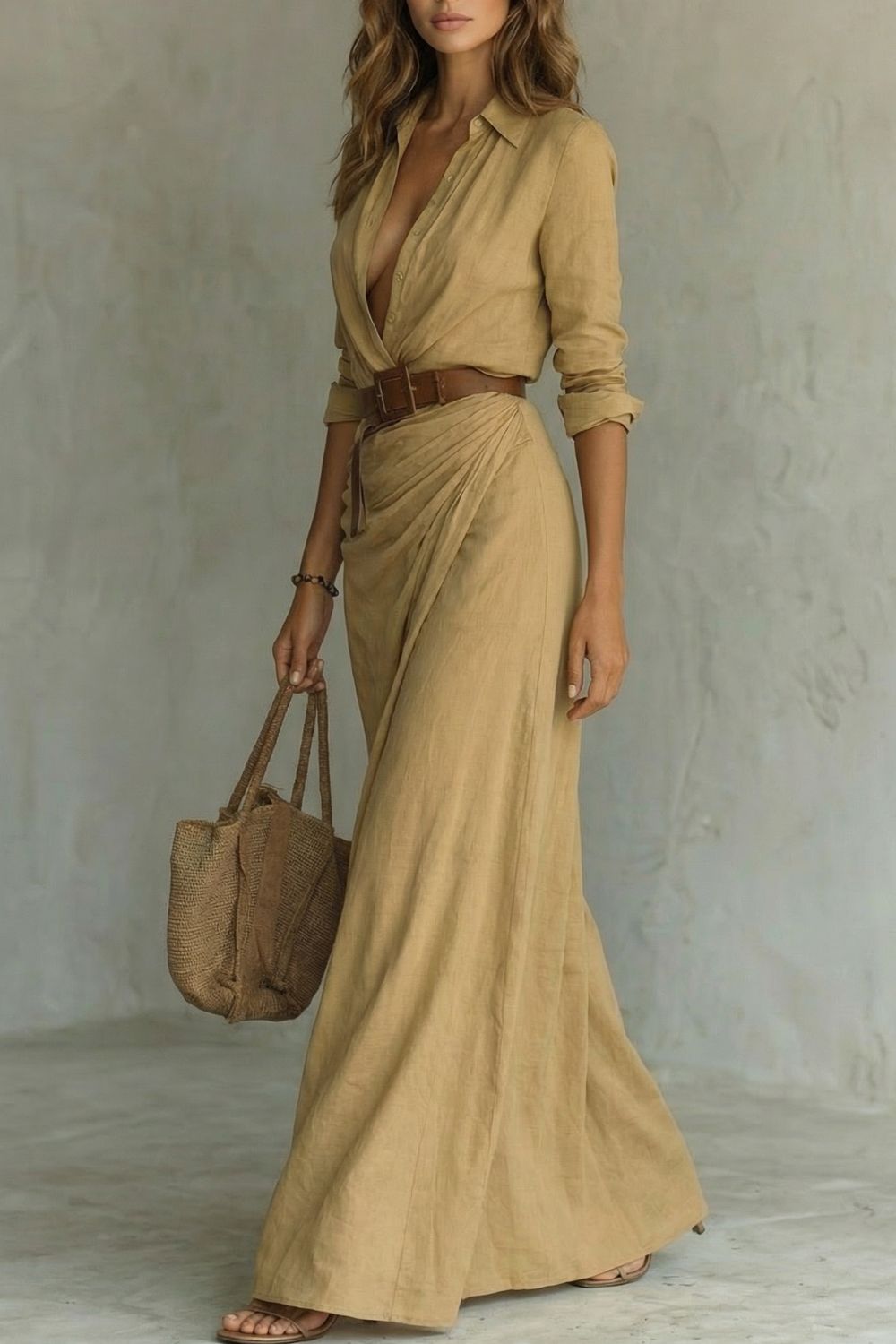 Vanora – Button-down wrap dress – Belted maxi dress
