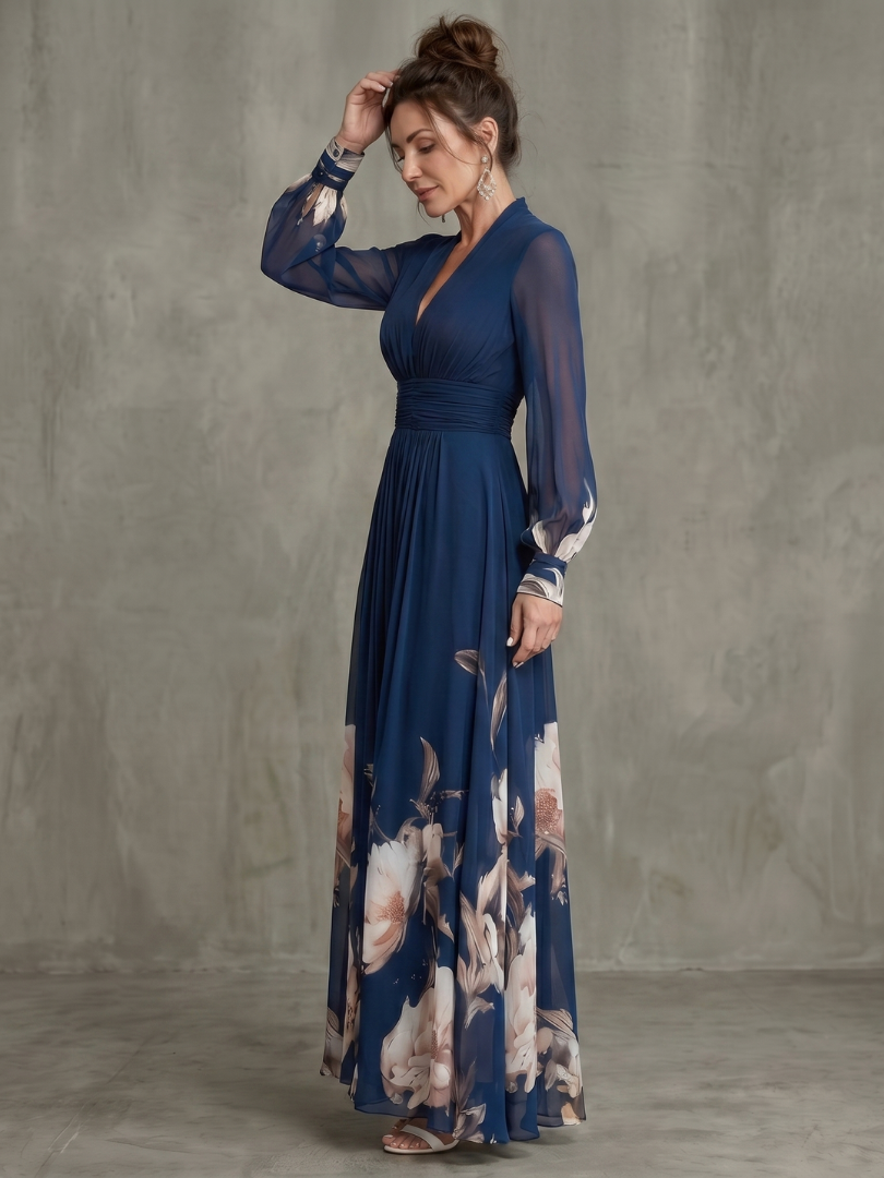 Ottavia | Pleated Sheer Sleeves Maxi Dress