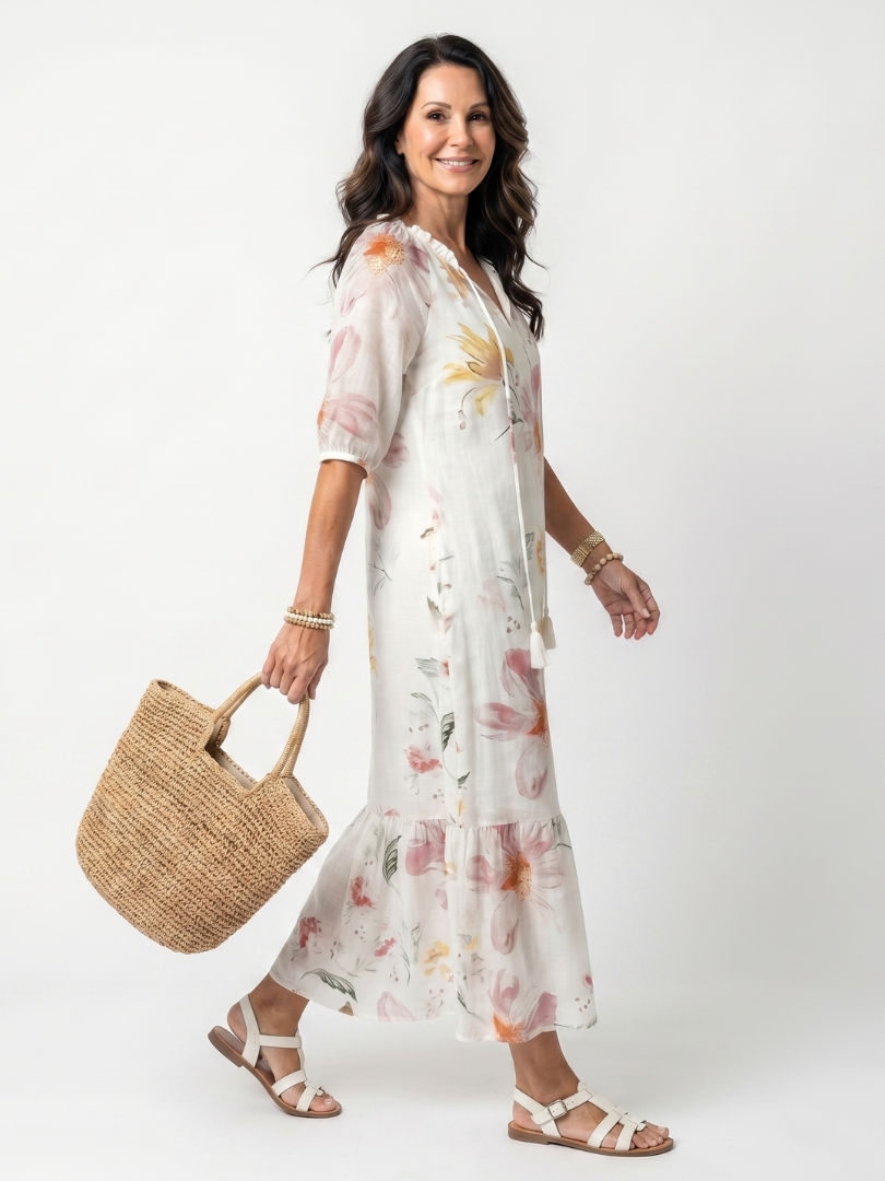 Primrose | Soft Floral Tiered Tassel Midi Dress