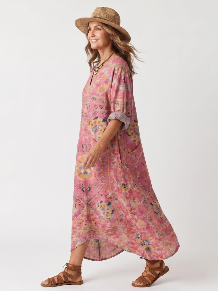 Ophelia | Abstract Print Relaxed Pocket Midi Dress