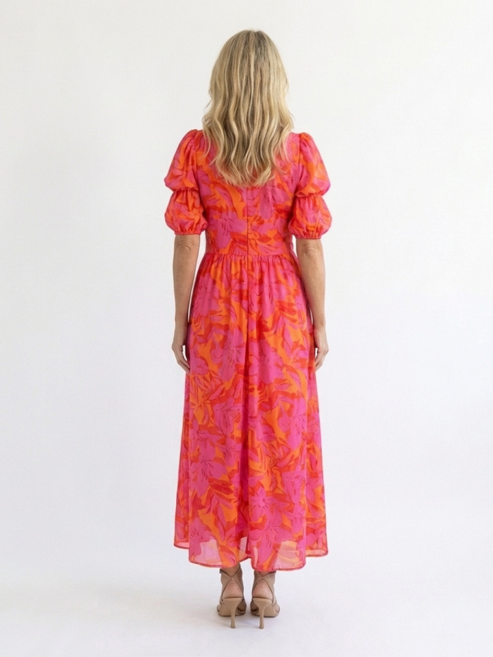 Harrow & Lane™ | Floral V Neck Puff Sleeve Midi Dress
