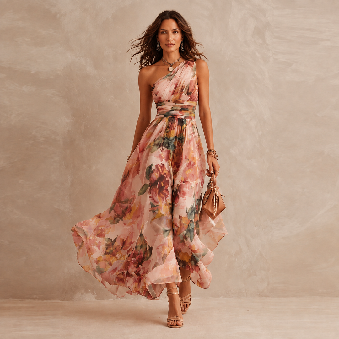 Elise | One-Shoulder Floral Maxi
