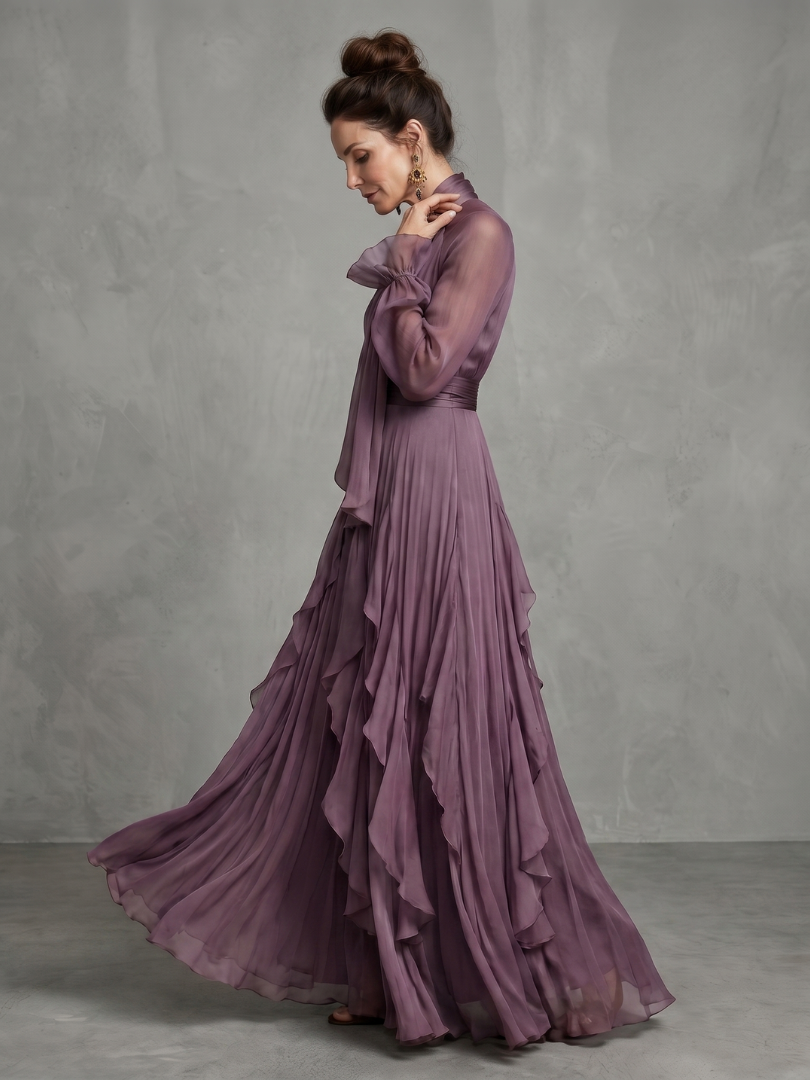 Harrow & Lane Tie Neck Ruffle Tiered Maxi Dress