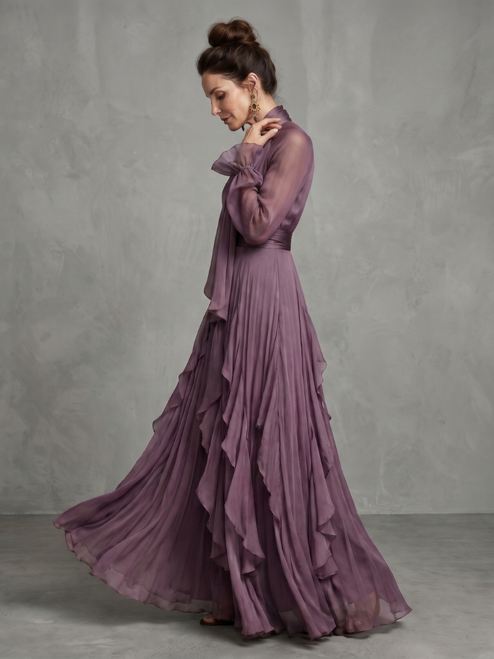 Harrow & Lane Tie Neck Ruffle Tiered Maxi Dress