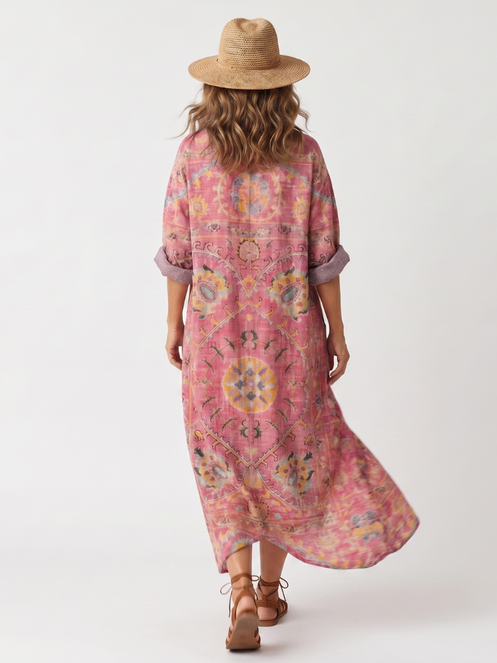 Ophelia | Abstract Print Relaxed Pocket Midi Dress