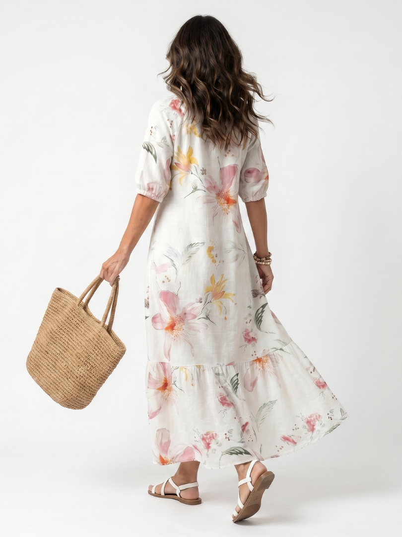 Primrose | Soft Floral Tiered Tassel Midi Dress