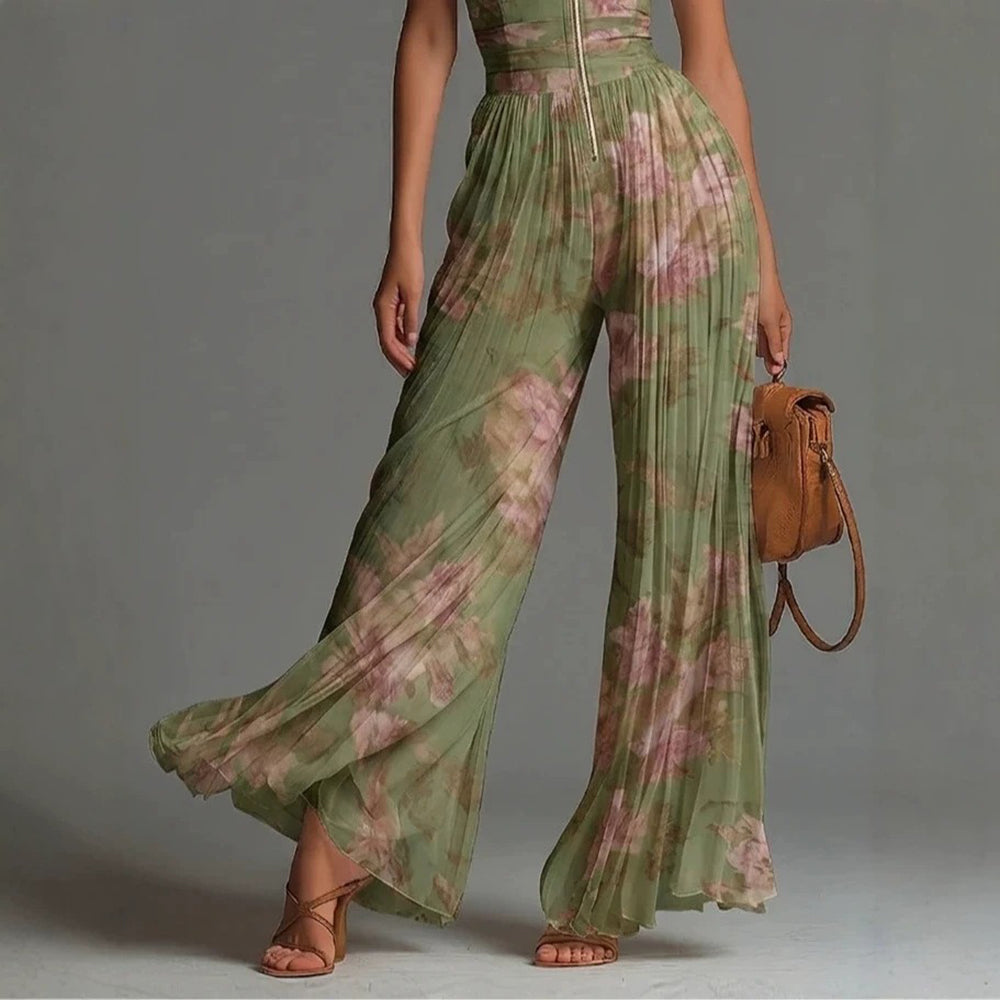 Kyla | Pleated Floral Chiffon Jumpsuit for Women