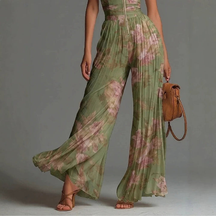 Kyla | Pleated Floral Chiffon Jumpsuit for Women