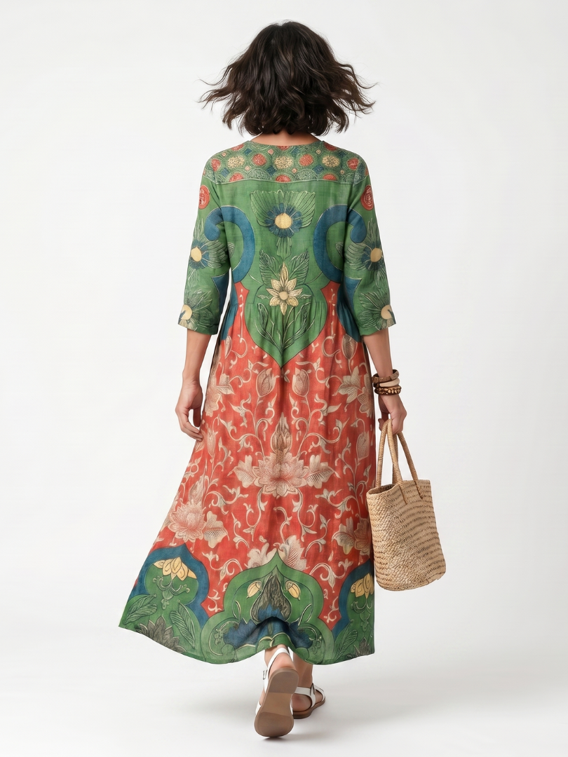 Winifred | Mixed Print V Neck Pocket Midi Dress