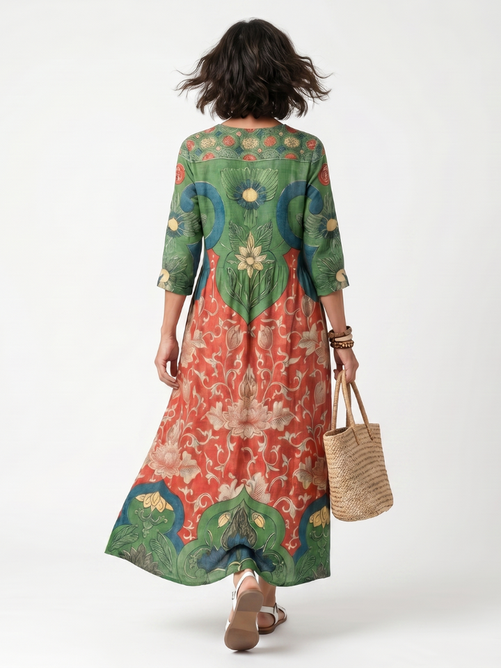 Winifred | Mixed Print V Neck Pocket Midi Dress