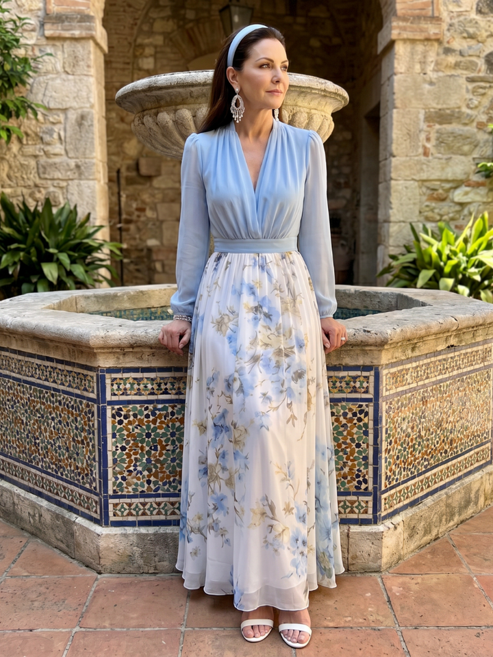 Perla | V Neck Sheer Bodice Floral Maxi Dress