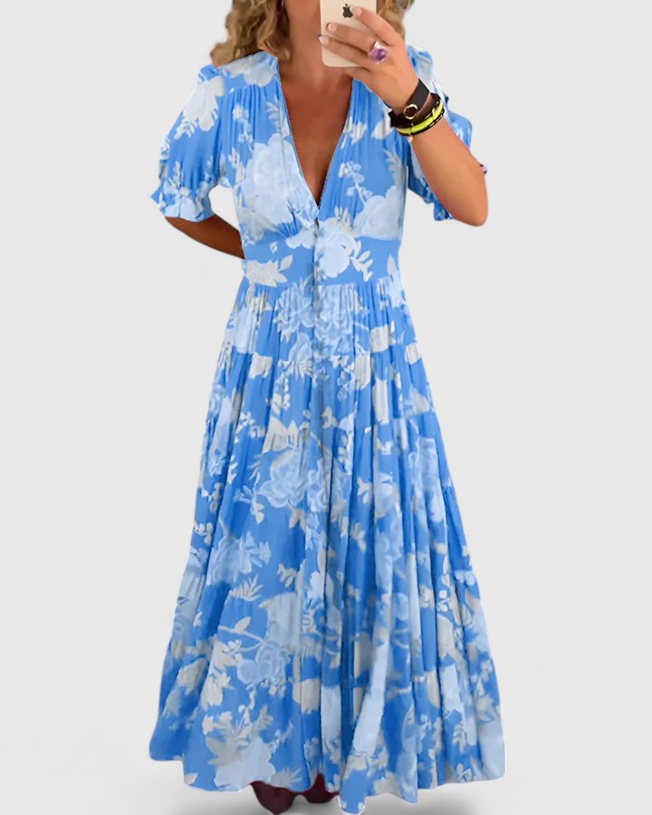 Josiane | Elegant Floral V-neck Dress