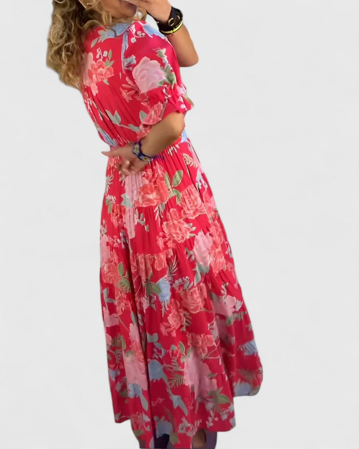 Josiane | Elegant Floral V-neck Dress