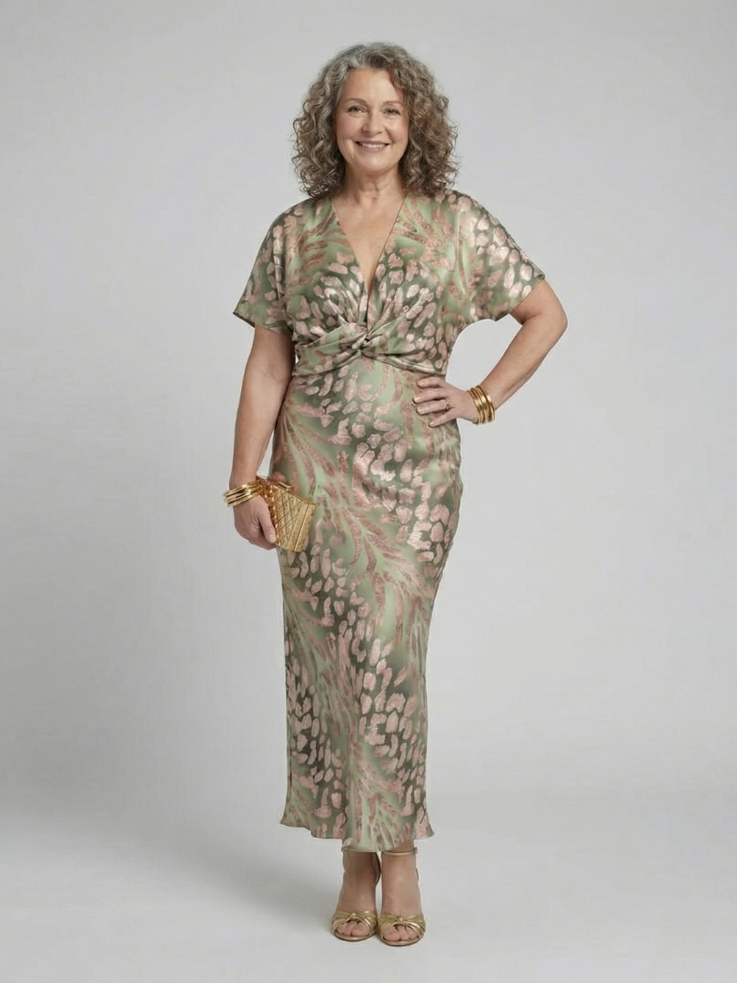 Harrow & Lane™ | Abstract Print V Neck Twist Waist Midi Dress