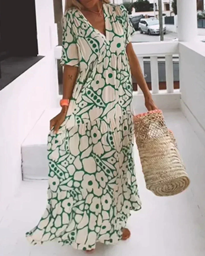 PHILIPPA | Long Summer Dress with Flowing Cut and Elegant Graphic Pattern