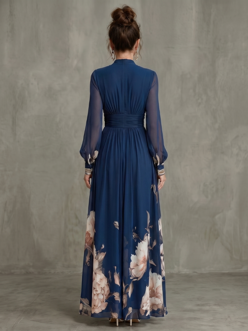 Ottavia | Pleated Sheer Sleeves Maxi Dress