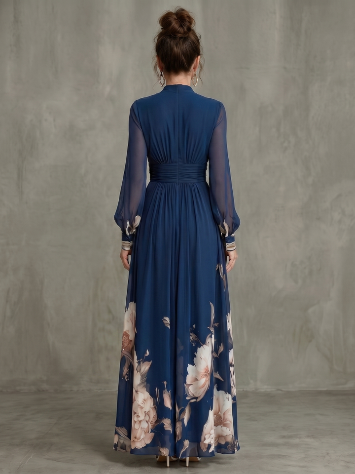 Ottavia | Pleated Sheer Sleeves Maxi Dress