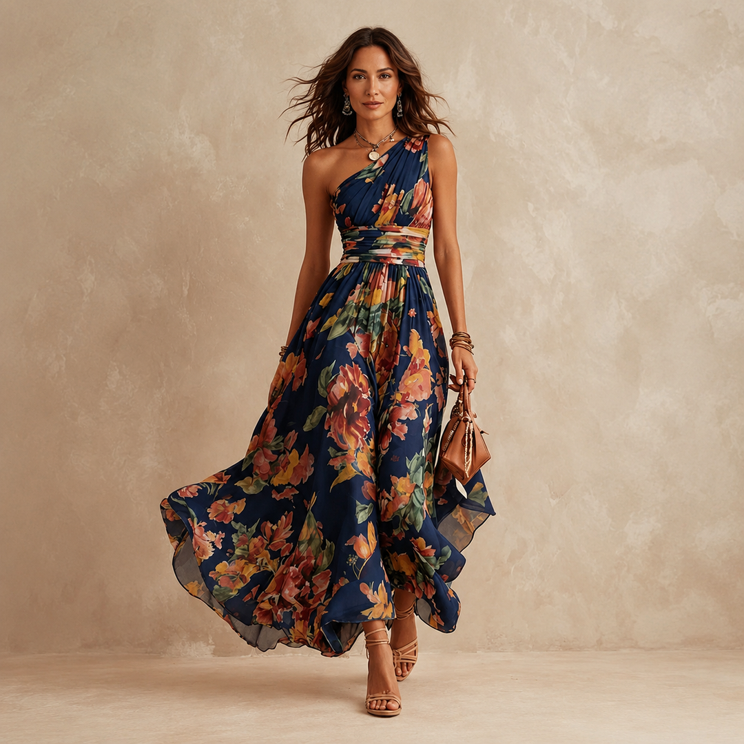 Elise | One-Shoulder Floral Maxi