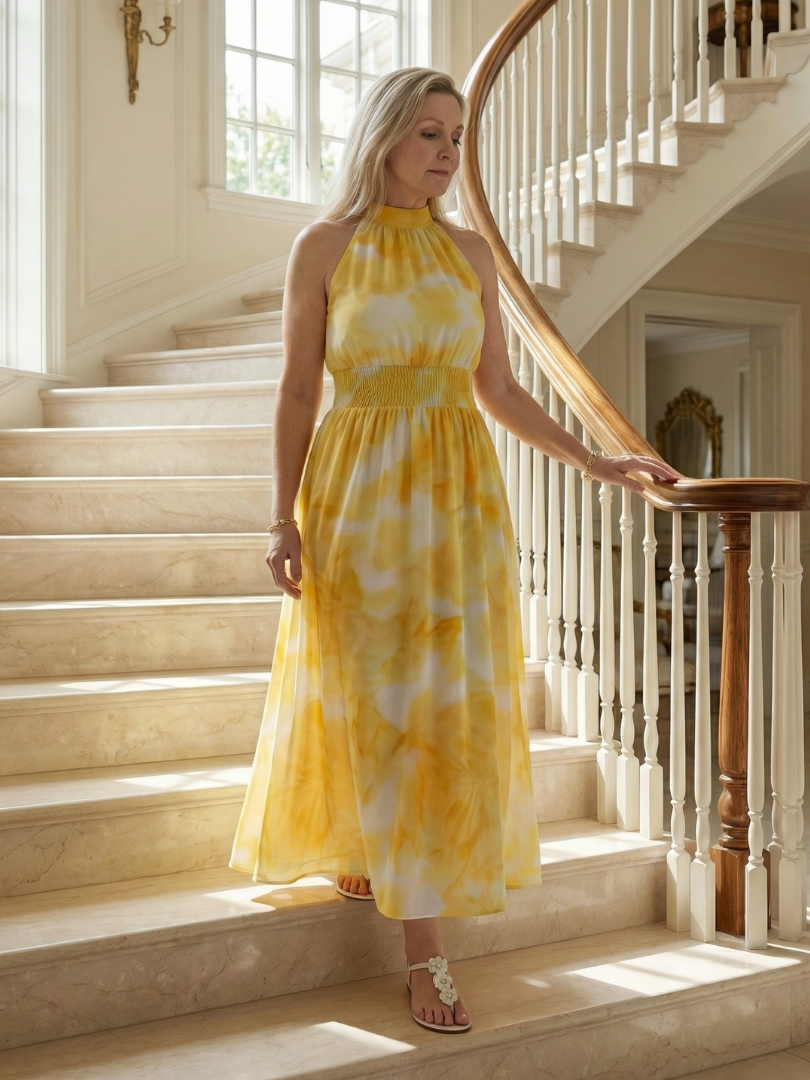 Adelia | Gathered Halter Midi Dress