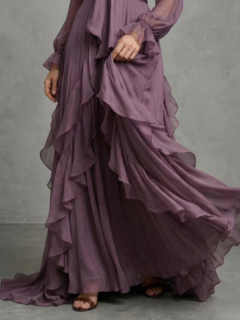 Harrow & Lane Tie Neck Ruffle Tiered Maxi Dress