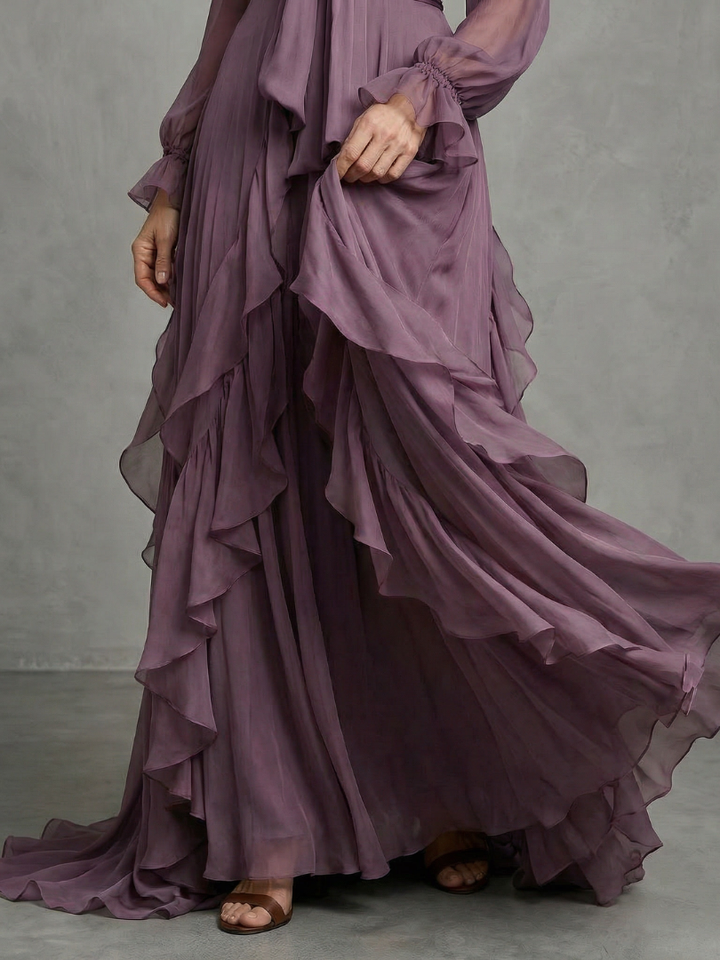 Harrow & Lane Tie Neck Ruffle Tiered Maxi Dress