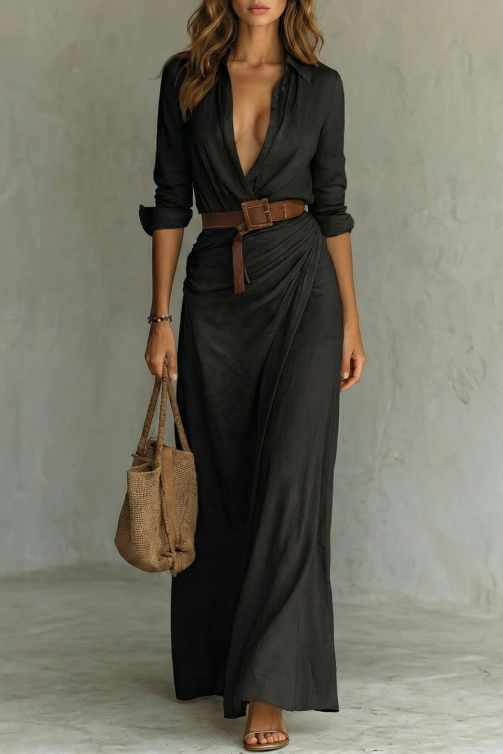 Vanora – Button-down wrap dress – Belted maxi dress