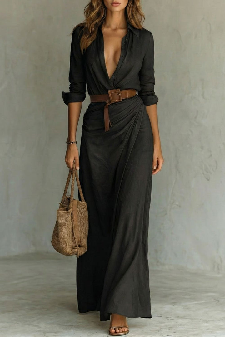 Vanora – Button-down wrap dress – Belted maxi dress
