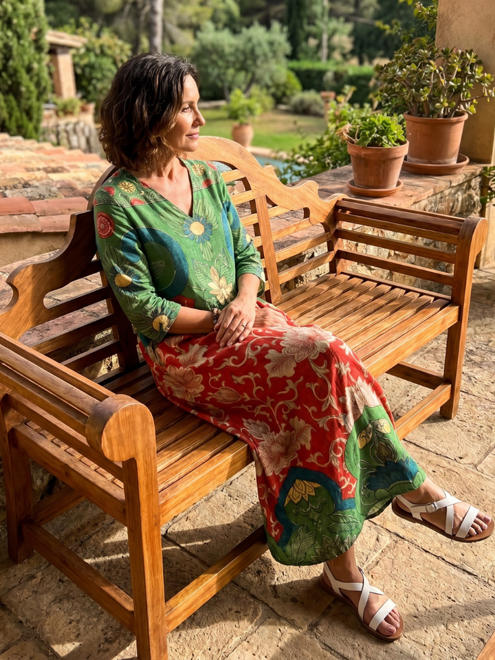Winifred | Mixed Print V Neck Pocket Midi Dress