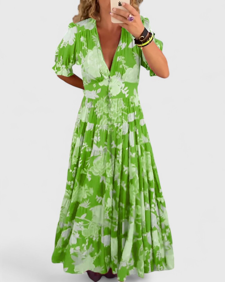 Josiane | Elegant Floral V-neck Dress