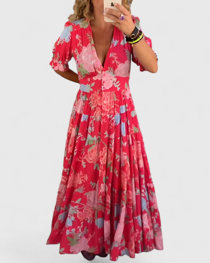Josiane | Elegant Floral V-neck Dress