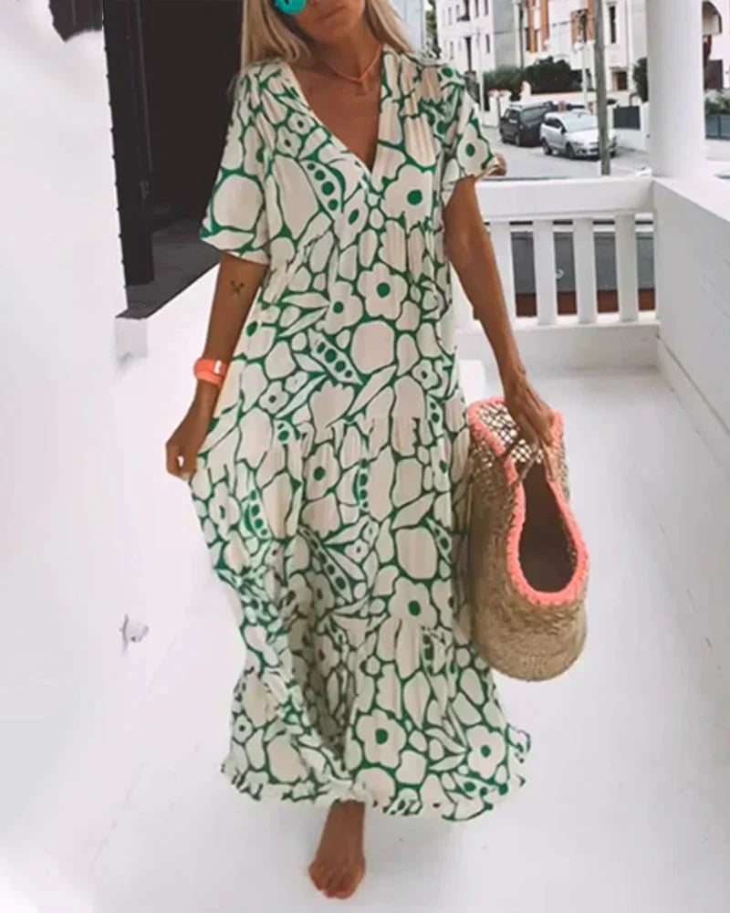 PHILIPPA | Long Summer Dress with Flowing Cut and Elegant Graphic Pattern