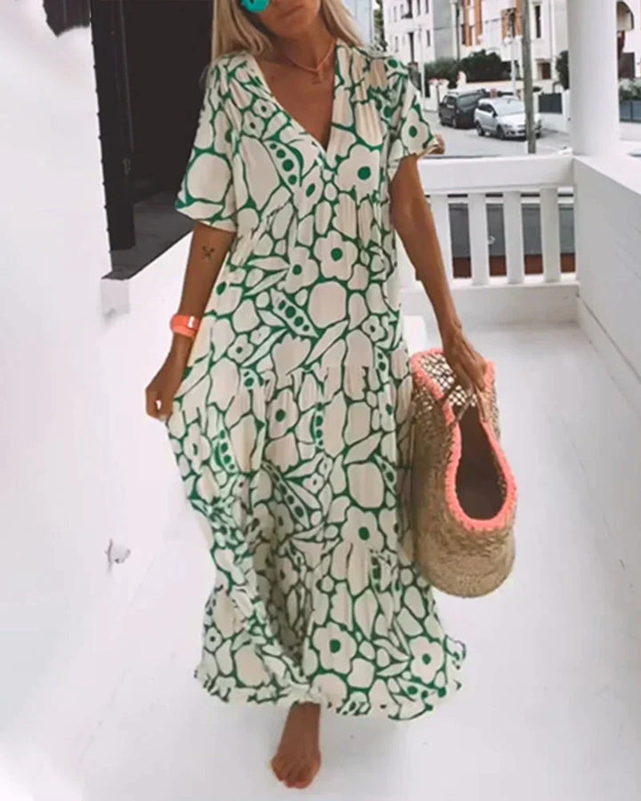 PHILIPPA | Long Summer Dress with Flowing Cut and Elegant Graphic Pattern