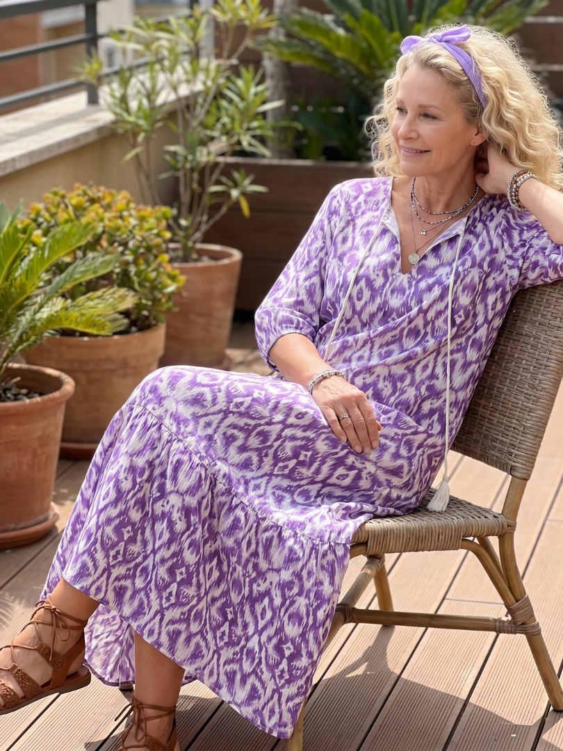 Constance | Printed Tassel Tie Midi Dress