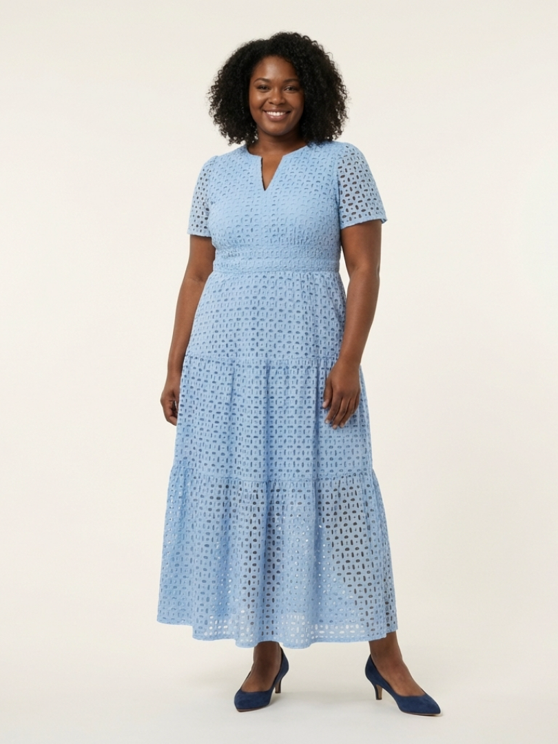 Bernadine | V Neck Short Sleeve Tiered Midi Dress