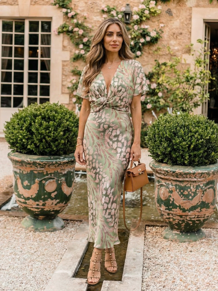 Harrow & Lane™ | Abstract Print V Neck Twist Waist Midi Dress