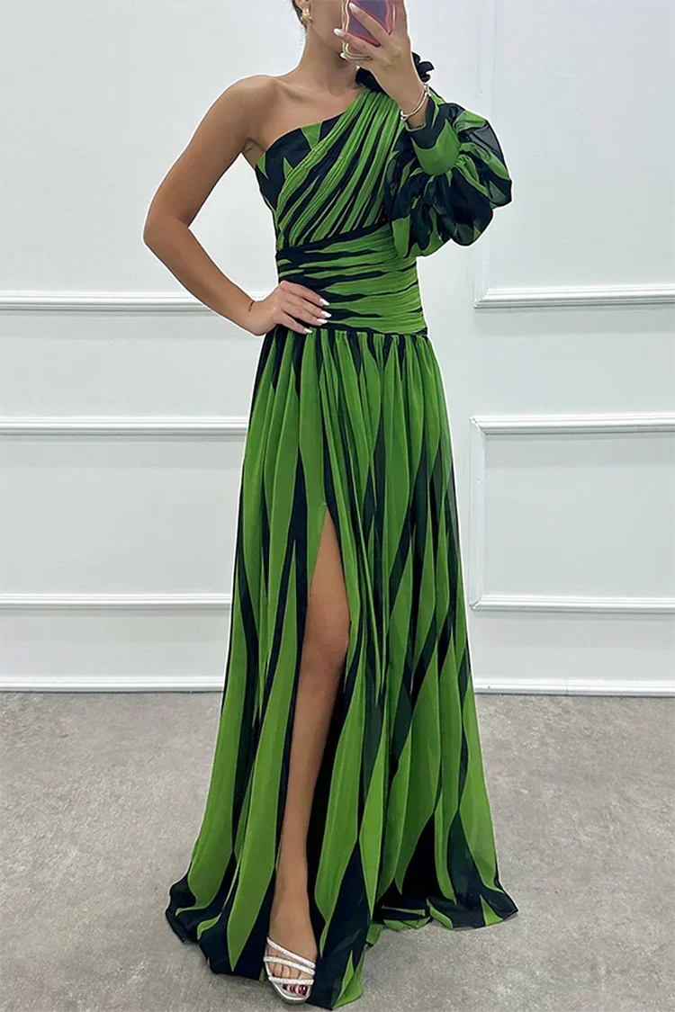 Harrow & Lane™ | Elegant Striped Maxi Dress with One Shoulder