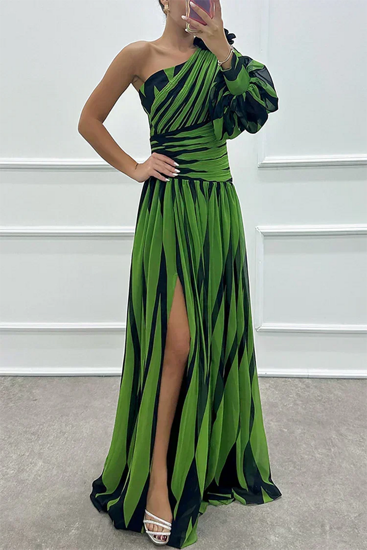 Harrow & Lane™ | Elegant Striped Maxi Dress with One Shoulder