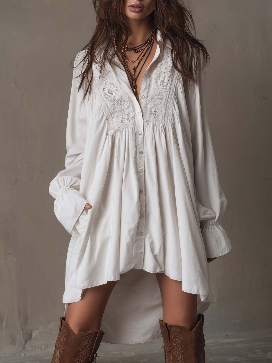 Renee | Lace Detail Shirt Dress