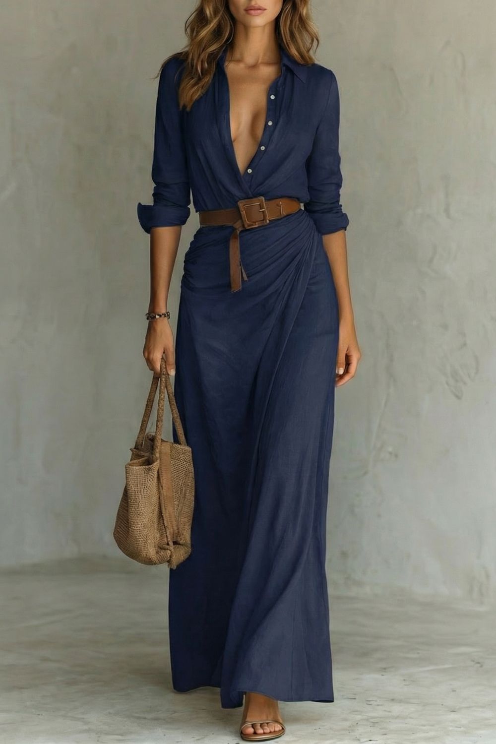 Vanora – Button-down wrap dress – Belted maxi dress