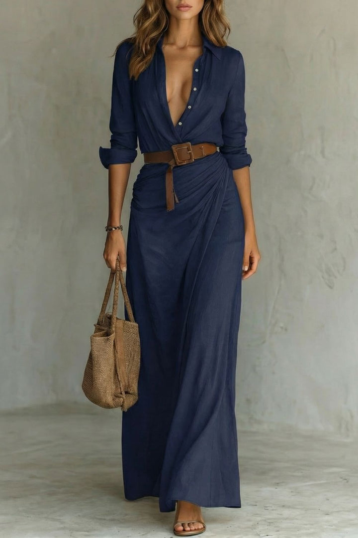 Vanora – Button-down wrap dress – Belted maxi dress